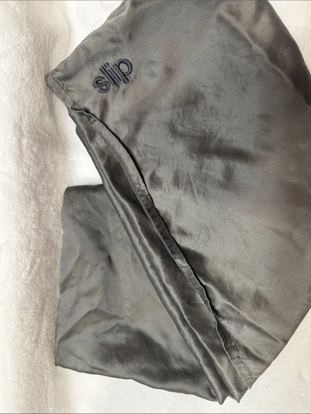 Slip brand Charcoal Silk Pillowcase with Embroidered Logo